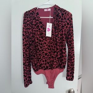 Buddy Love, red leopard bodysuit. XS.